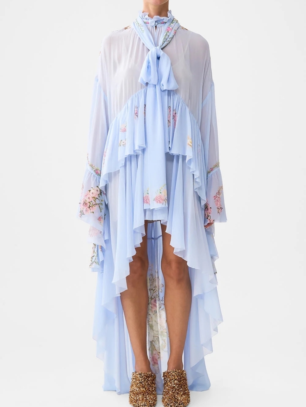Camilla ruffle high low dress with long sleeve